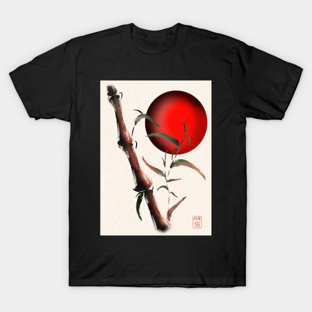 Sumi-e bamboo with a red rising sun T-Shirt by cuisinecat